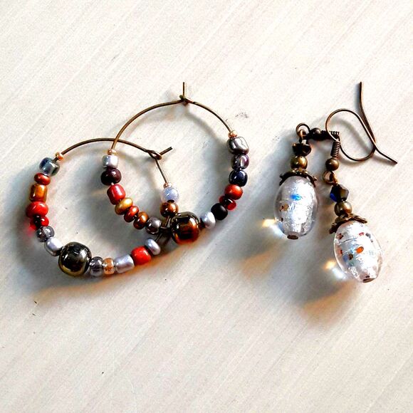 bohemian earrings 601# Eclectic earrings Hoop earrings bohemian glass boho 2pair - Picture 1 of 7